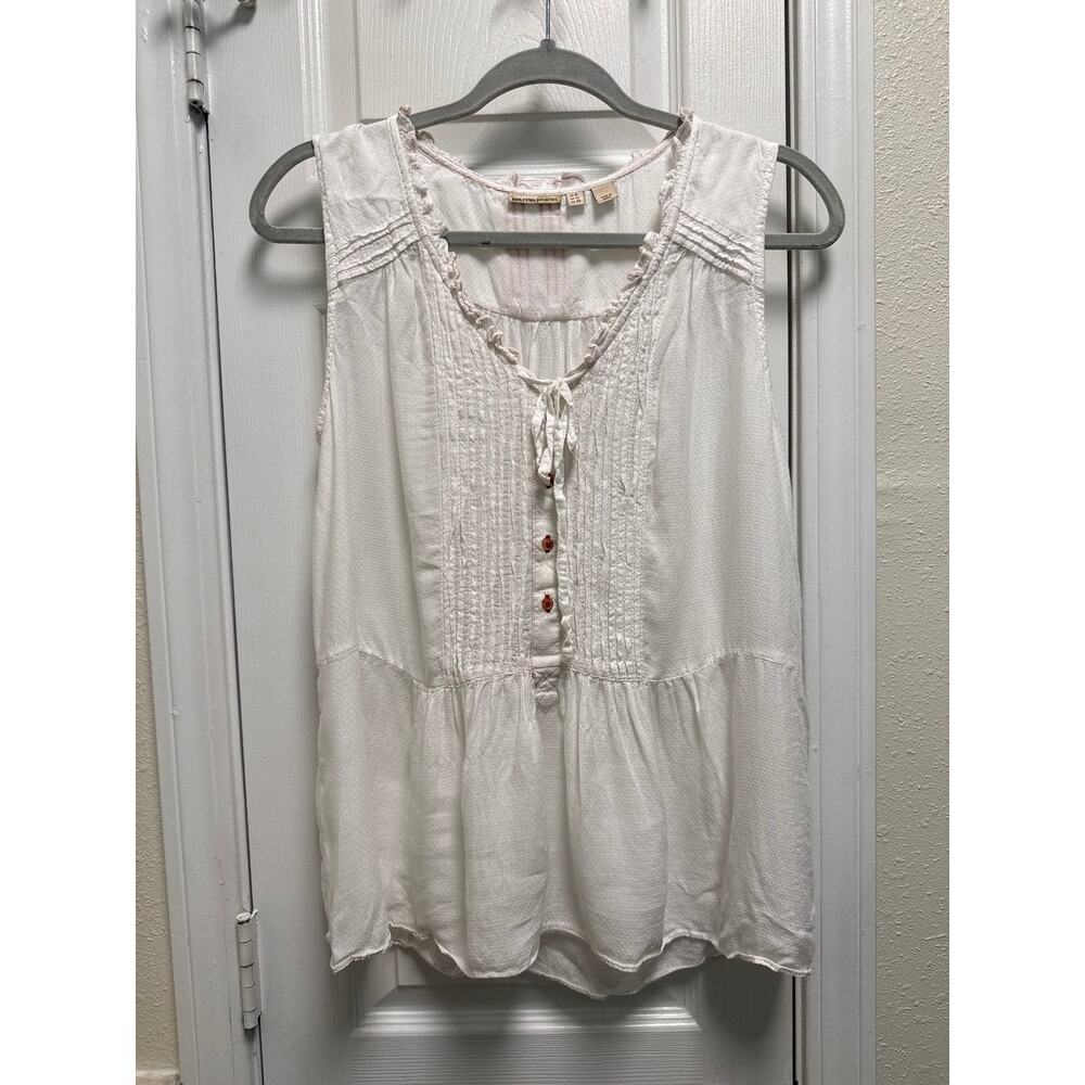 Anthropologie Holding Horses White Pleated Ruffle Boho Cottagecore Tank Size Lg - Picture 2 of 6